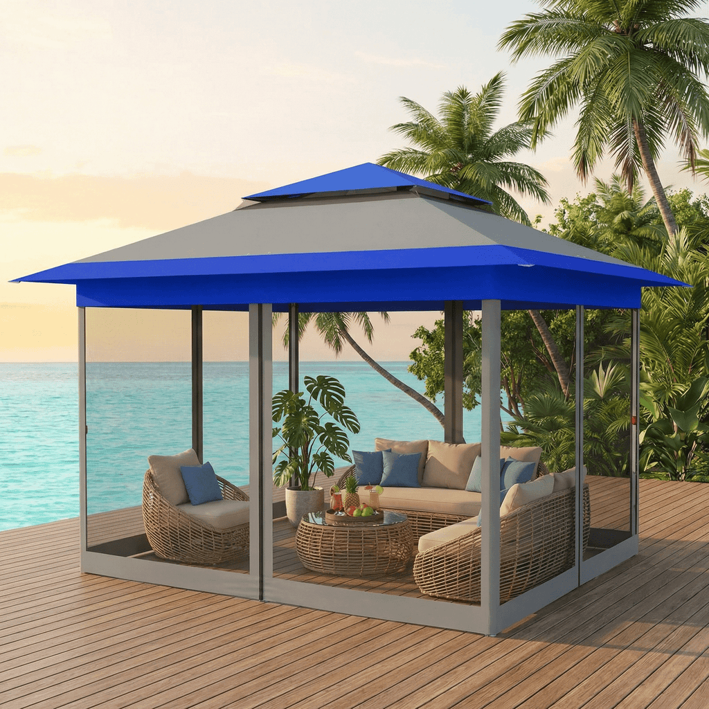 TLSUNNY Pop up Gazebo, 11'x11'/13'x13' Outdoor Canopy Tent with Nettings, Instant Folding Shelter, for Patio, Garden, Backyard
