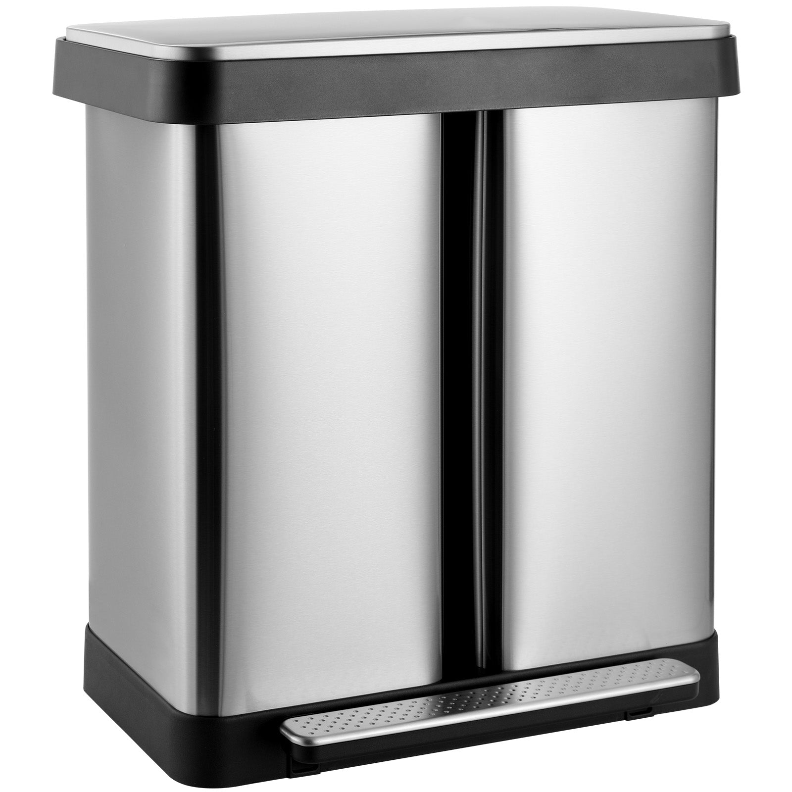 TLSUNNY 16 Gallon Dual Compartments Step Trash Can, Stainless Steel Kitchen Garbage Can Classified Recycling Bin, for Home, Office