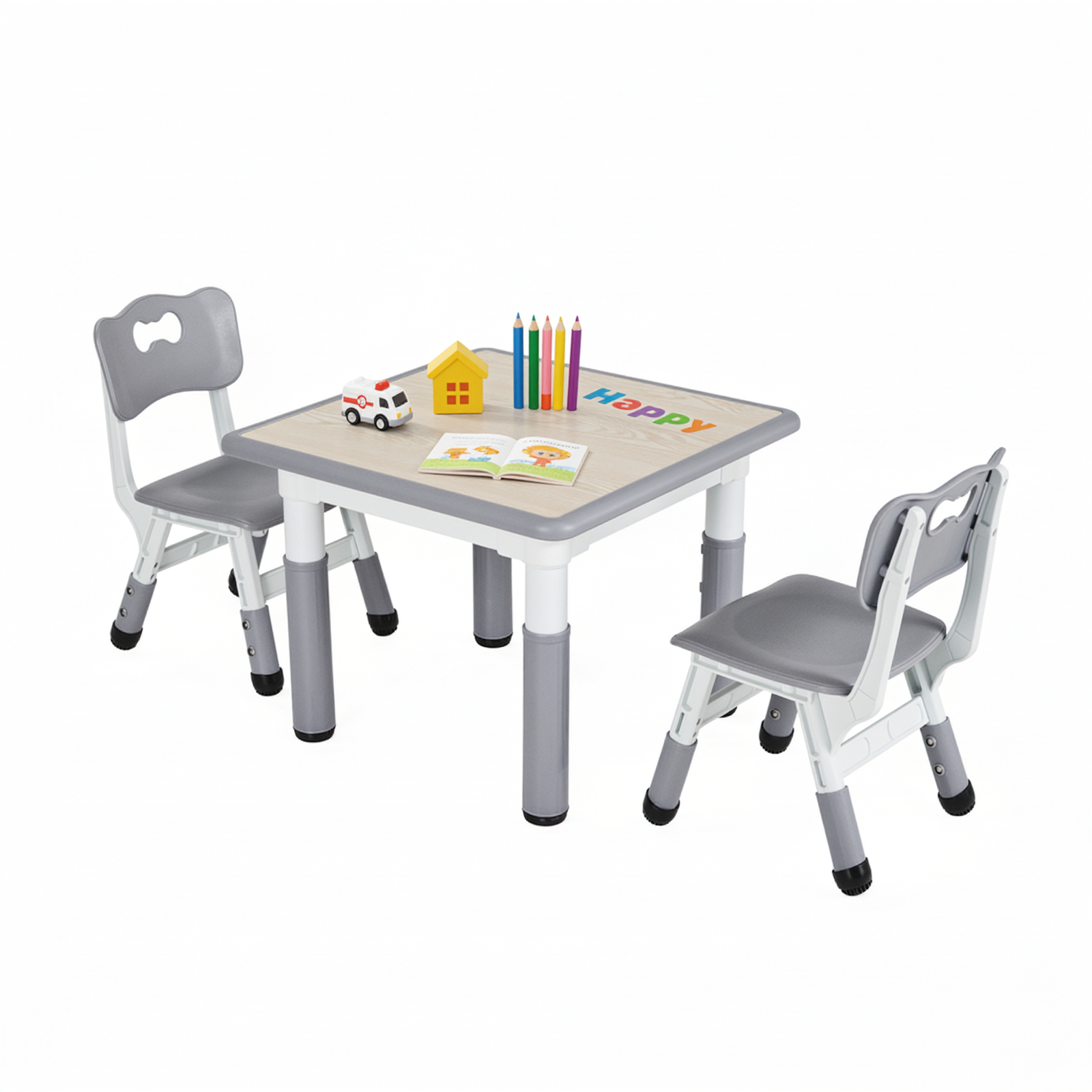 TLSUNNY Kids Table and 2 Chairs Set, Height Adjustable Toddler Play Activity Table Set with Graffiti Desktop, for Playroom, Daycare
