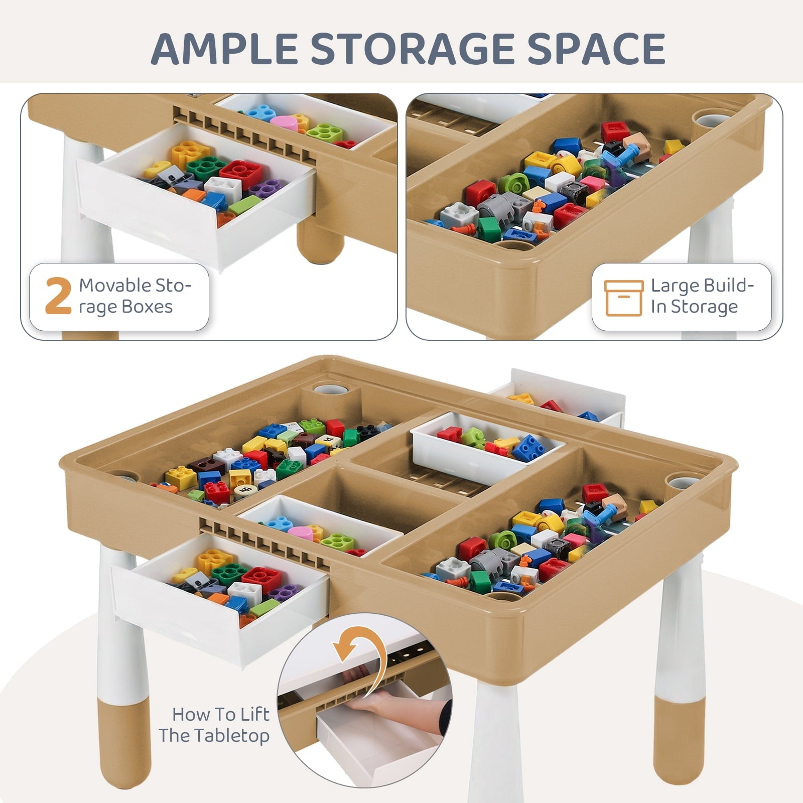 TLSUNNY Kids Table and 2 Chairs Set, W/ Double-Sided Graffiti/Building Blocks Activity Tabletop and 2 Drawers for Drawing/Playing/Reading, for Toddlers