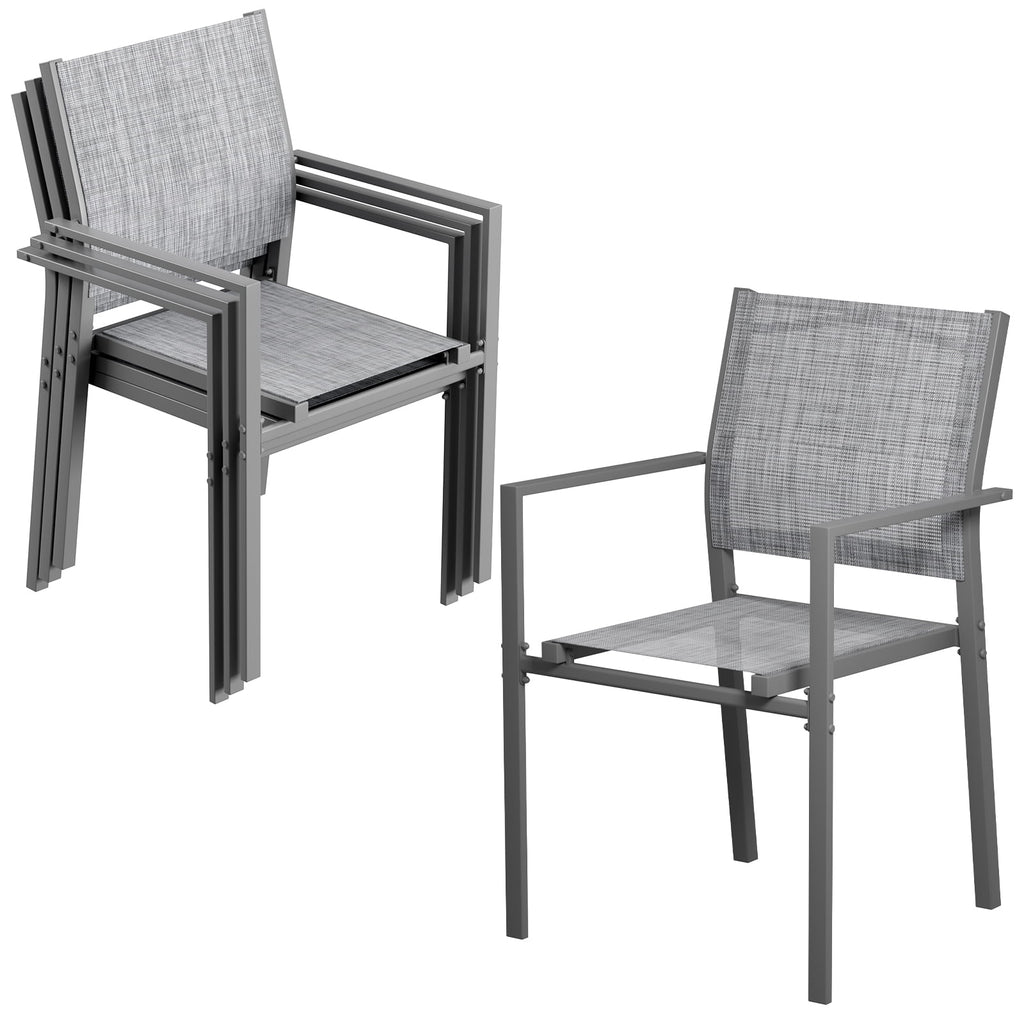 TLSUNNY Patio Dining Chairs Set of 4/6, w/ Metal Frame & Armrest, Outdoor Stackable Dining Furniture, All Weather for Garden, Backyard, Deck, Lawn, Poolside