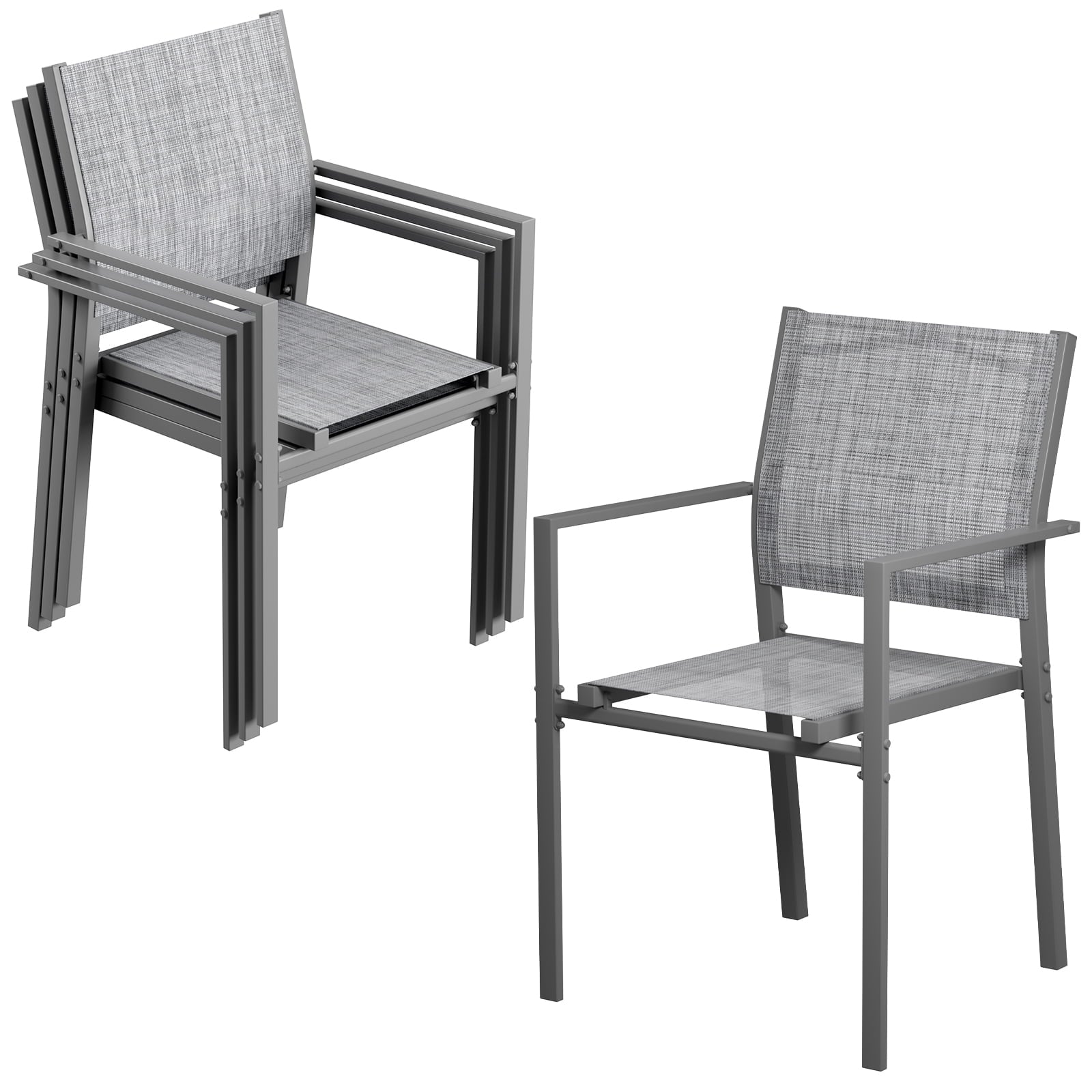 TLSUNNY Patio Dining Chairs Set of 4/6, w/ Metal Frame & Armrest, Outdoor Stackable Dining Furniture, All Weather for Garden, Backyard, Deck, Lawn, Poolside