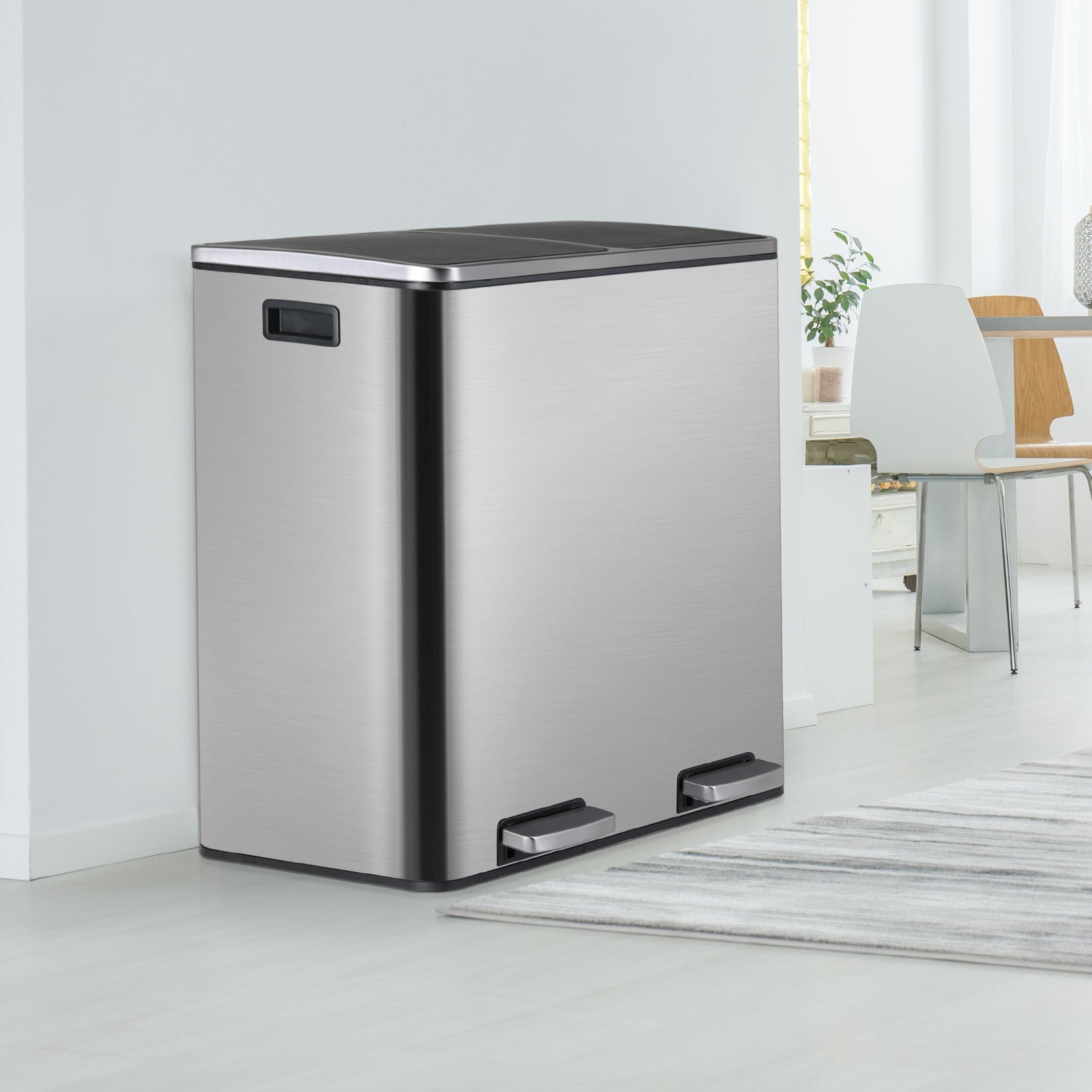 TLSUNNY 16 Gal Double Trash Can Kitchen, Dual Compartment Recycling Bin with Removable Buckets, for Home, Office