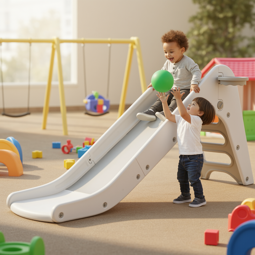 TLSUNNY Kids Slide Climber Set with Basketball Hoop, Durable Freestanding Stair Slides for Indoor Outdoor Play