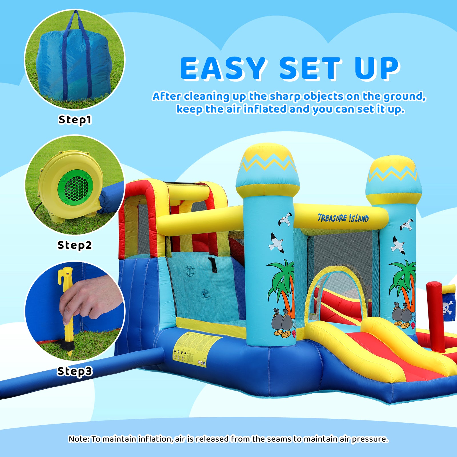 TLSUNNY Inflatable Bounce House for Kids, with Slide & Splash Pool, Summer Backyard Activity