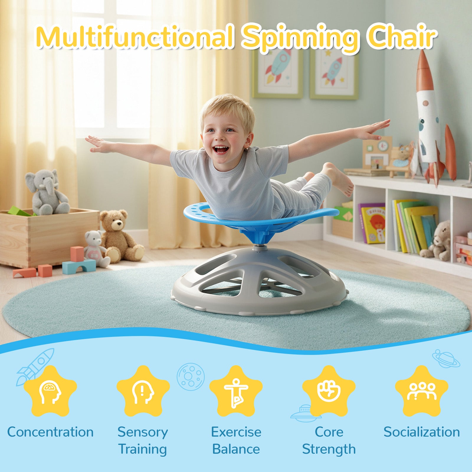 TLSUNNY Spinning Chair for Autistic,360° Swivel Sensory Seat for Teens with ADHD/Autism, Balance Training