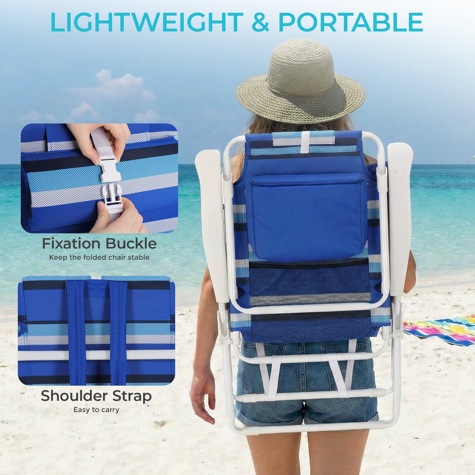 TLSUNNY Backpack Beach Chair Set of 1/2, Outdoor 5-Level Adjustable Folding Chair, w/ Cup Holder, Headrest, Storage Bag, Cooler Pouch, for Camping