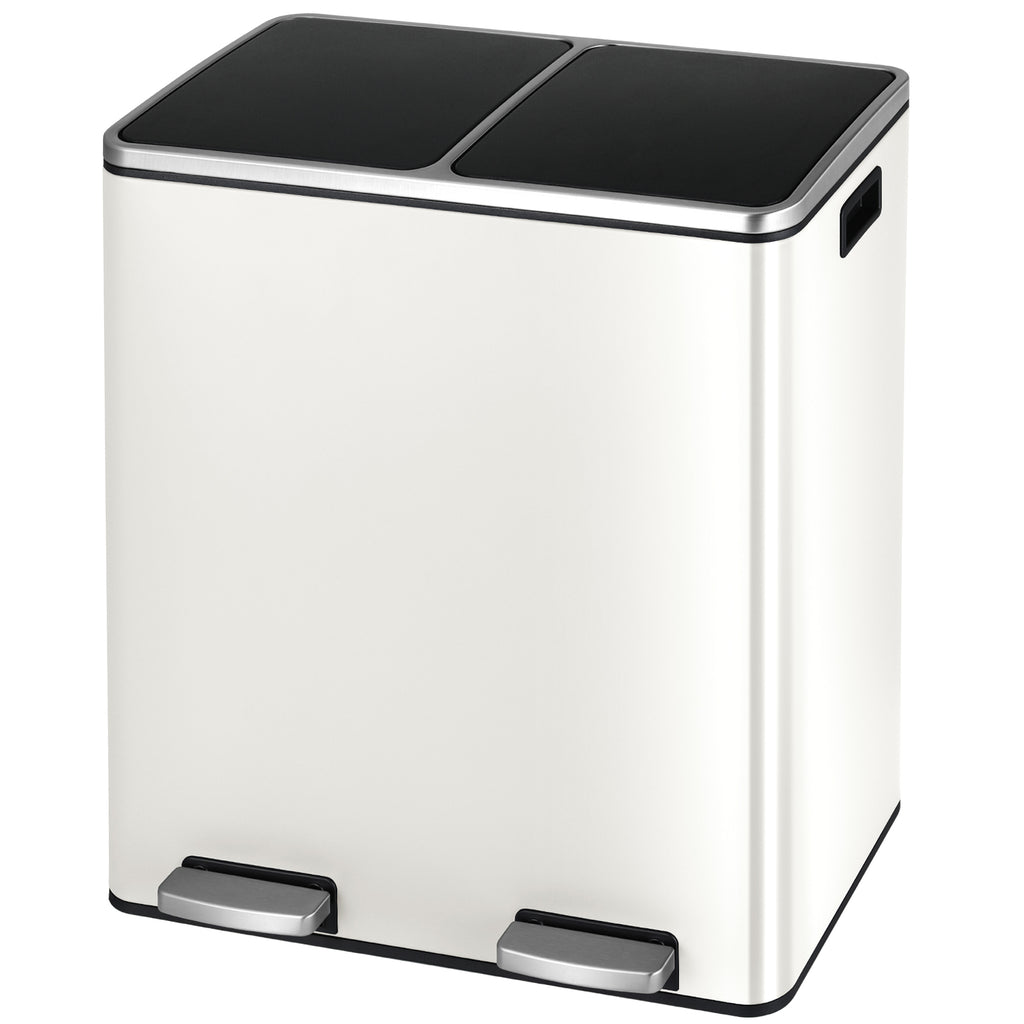 TLSUNNY 16 Gal Double Trash Can Kitchen, Dual Compartment Recycling Bin with Removable Buckets, for Home, Office