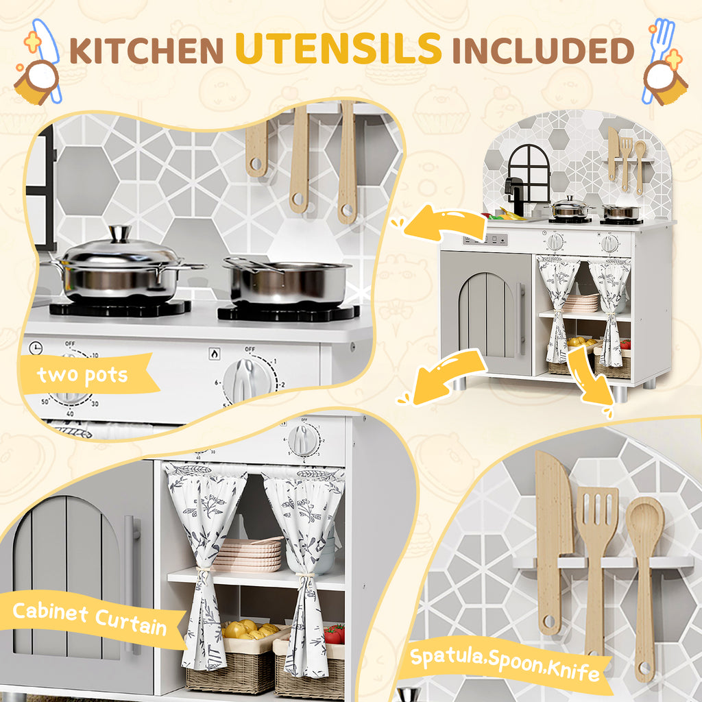 TLSUNNY Kids Play Kitchen, Wooden Kitchen Playset with Sink, Stove, Cooking Accessories, Educational Gift for Ages 3+