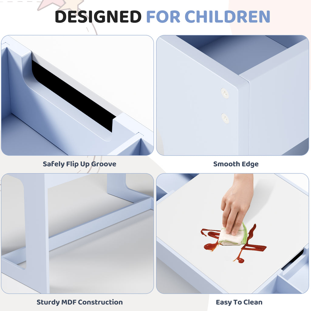 TLSUNNY Kids Table and Chairs Set with Storage, Children's Wooden Drawing Table, w/ Reversible Top & Chalkboard, for Home, Playroom, Nursery