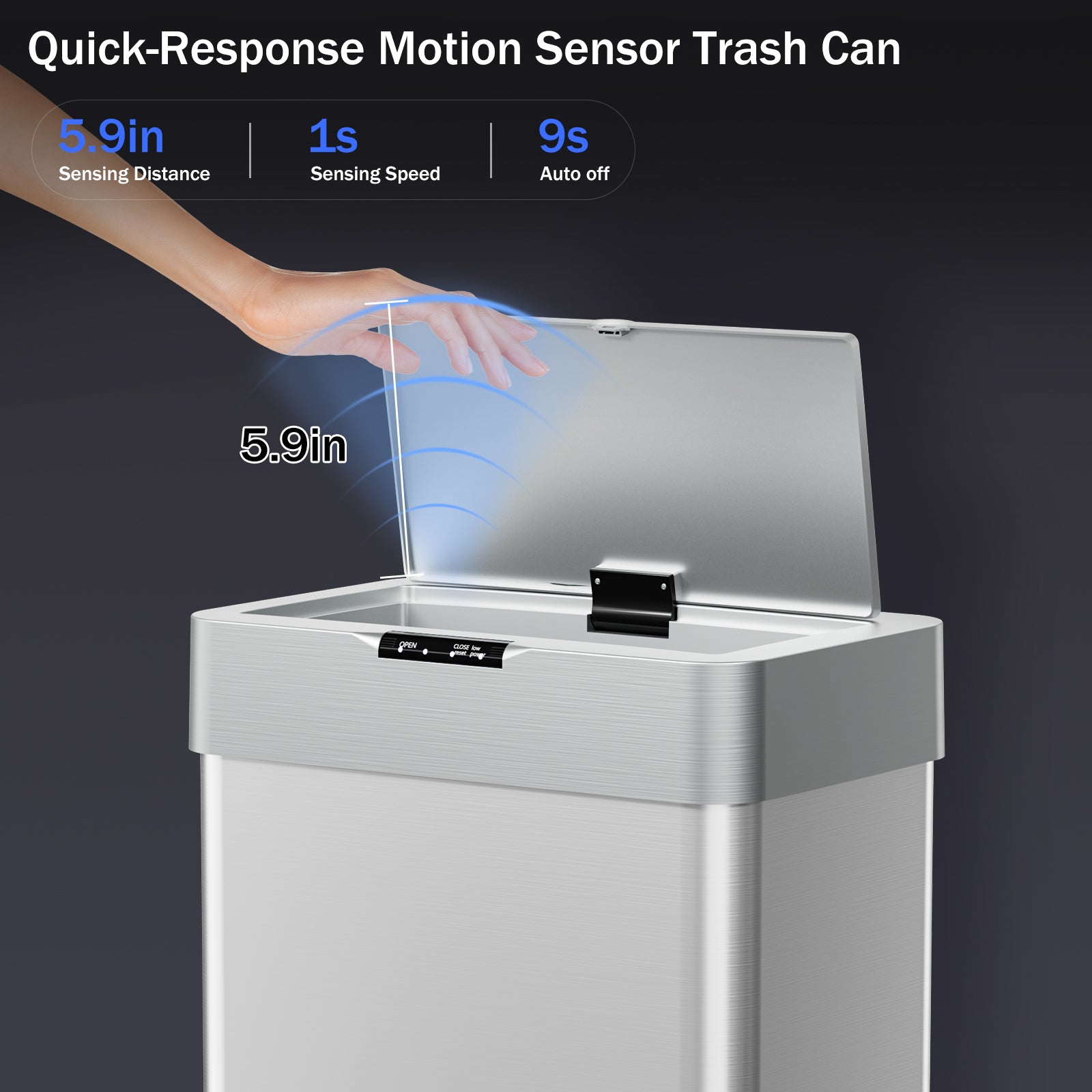 TLSUNNY Automatic Trash Can, 13.2/16/18.5/21.1 Gallon Stainless Steel, Motion Sensor Hands Free Soft Close Lid Garbage Biner