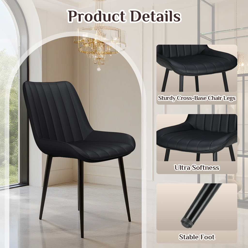 TLSUNNY Dining Chairs Set of 2, Modern High Back Suede Faux Leather Upholstered Dining Side Chairs with Thick Cushions, Wide Padded Seat, Metal Legs for Kitchen, Living Room