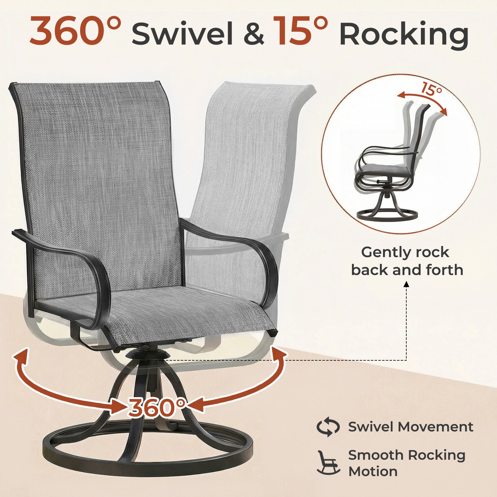 TLSUNNY Patio Furniture Set of 2/4, Outdoor 360° Swivel Dining Chairs W/ High Back, Armrest, All-Weather Textilene Furniture for Garden, 330LBS