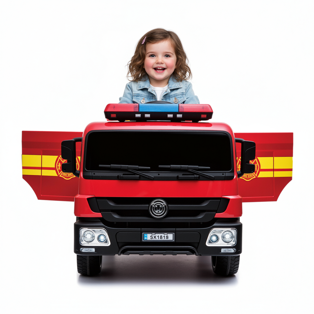 TLSUNNY 12V Ride on Fire Truck, w/Parent Remote Control,  Siren-Call, Flashing Lights, Fire Extinguishers, for Kids Age 3+