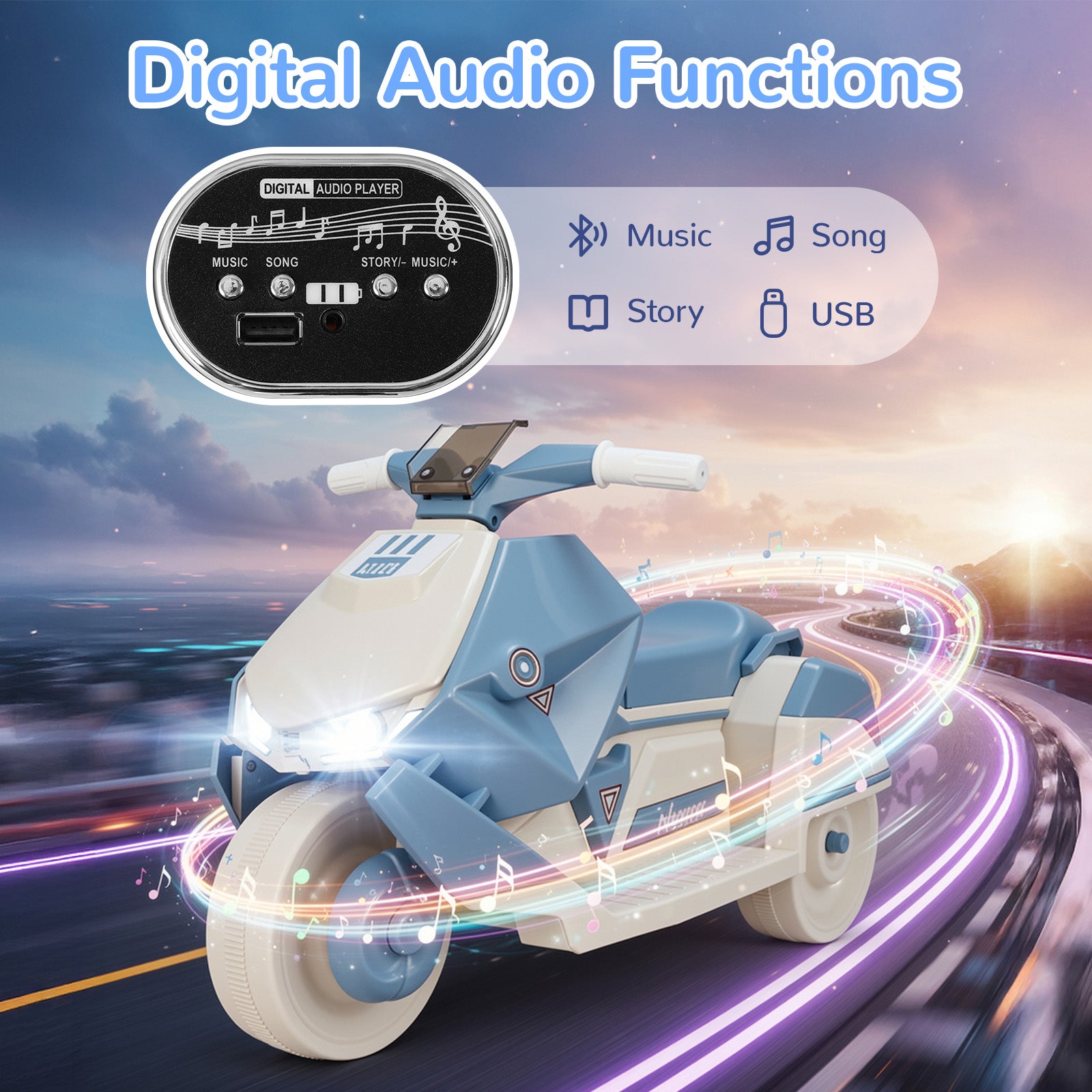 TLSUNNY Kids Ride-On Motorcycle, 6V Battery Powered with Non-Slip Tires & Sounds, Indoor/Outdoor Play Vehicle