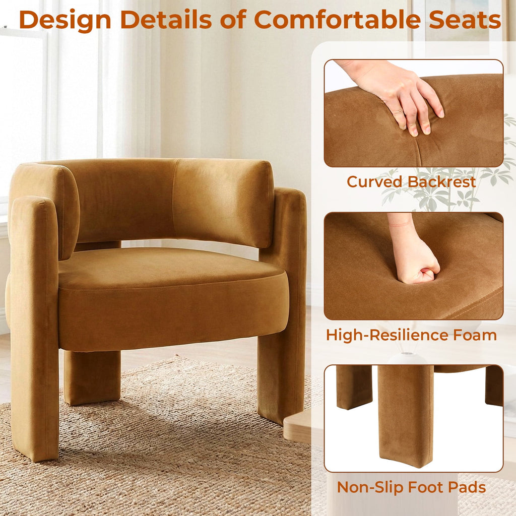 TLSUNNY Modern Velvet Accent Chair, Upholstered Barrel Chairs Comfy Side Arm Chairs with 3 Legs for Living Room/Office/Reading