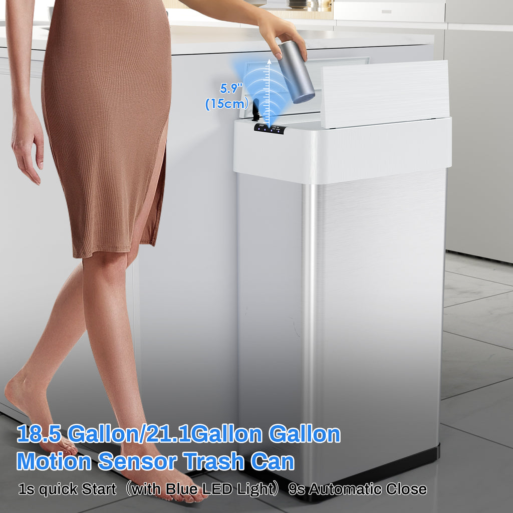 TLSUNNY 13.2/16/18.5/21.1 Gal Automatic Stainless Steel Trash Can, Motion Sensor Kitchen Garbage Can with Soft-Close, Wings-Open Touchless Trash Can for Living, Dining Room