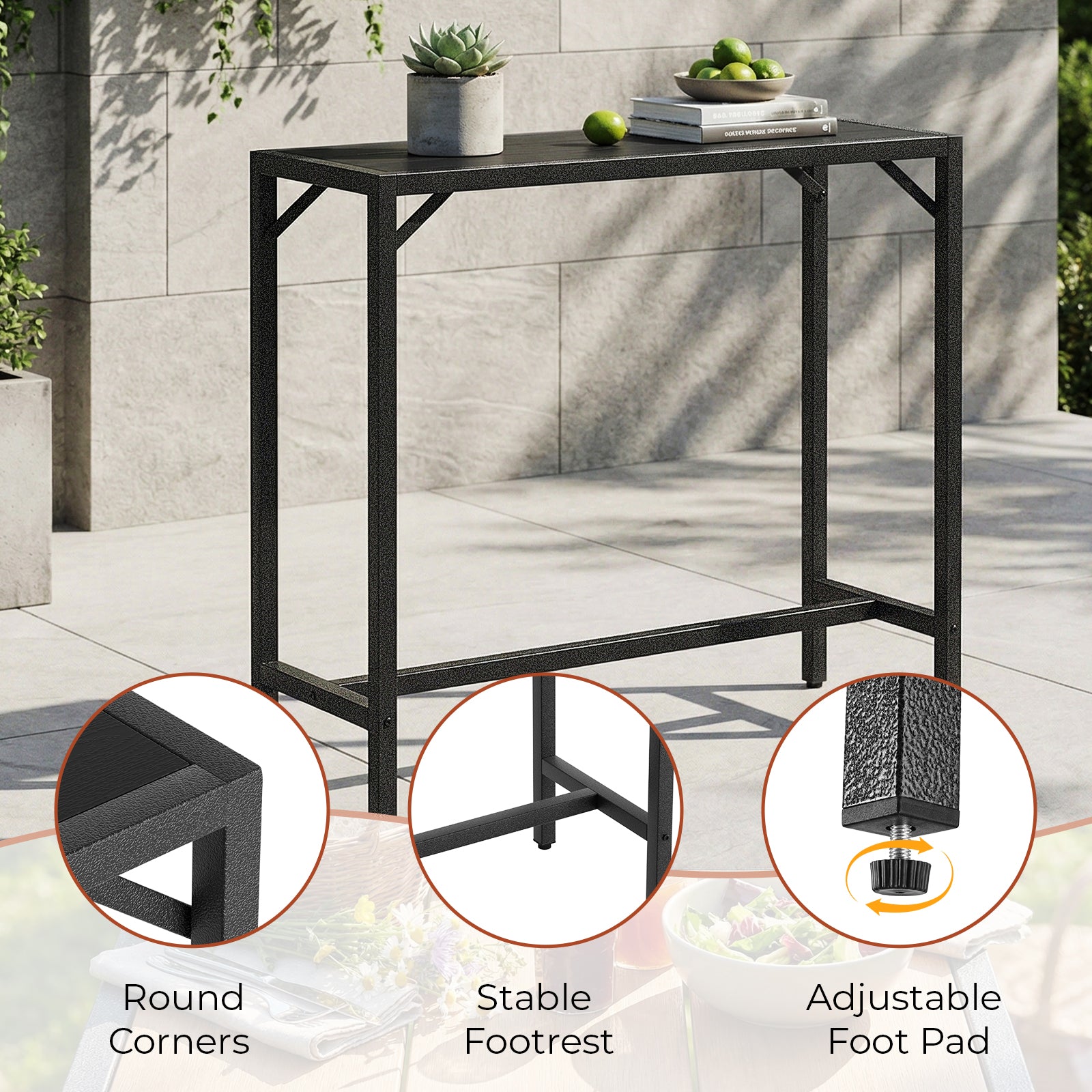 TLSUNNY Bar Table, 40"/47“/55“ Rectangular Pub Height Table, Sofa Console, Dining or Coffee Table for Narrow Spaces, Living Room, Sturdy Metal Frame, Easy Setup
