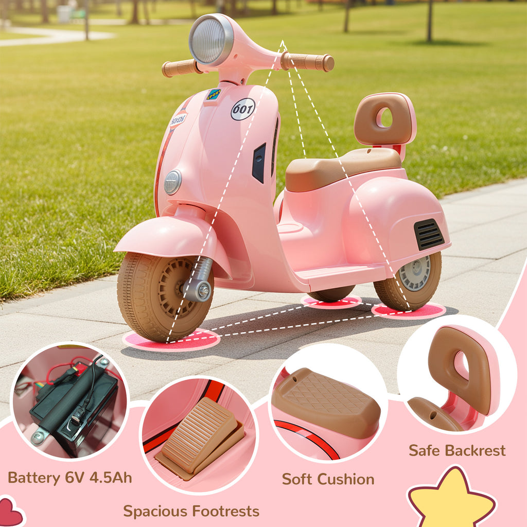 TLSUNNY Kids 6V Ride-On Motorcycle, with LED Headlight & Music, Battery Powered Toddler Motorcycle, for Toddlers Ages 3+