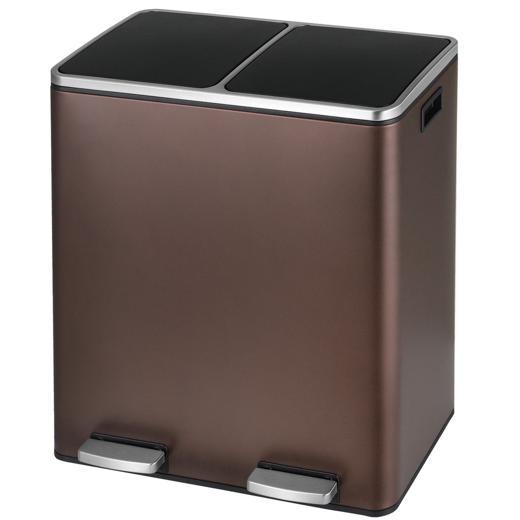 TLSUNNY 16 Gal Double Trash Can Kitchen, Dual Compartment Recycling Bin with Removable Buckets, for Home, Office