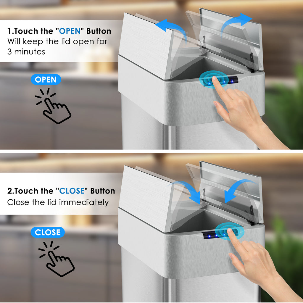 TLSUNNY 13.2/16/18.5/21.1 Gal Automatic Stainless Steel Trash Can, Motion Sensor Kitchen Garbage Can with Soft-Close, Wings-Open Touchless Trash Can for Living, Dining Room