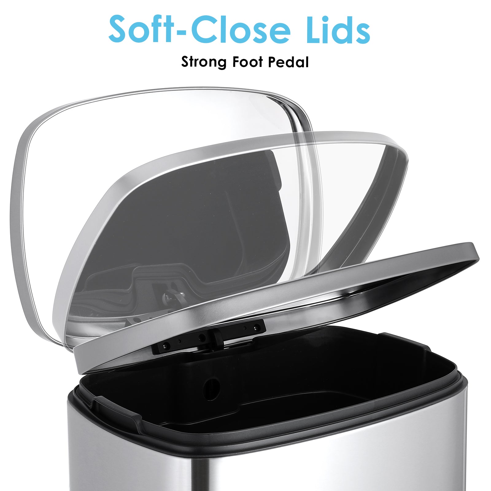 TLSUNNY 8/13.2 Gallon Step Trash Can, Stainless Steel Garbage Bin, Soft-Close Rubbish Bin with Removable Plastic Inner Bucket, Fingerprint-Proof, Lid Dustbin, Suit for Kitchen Home