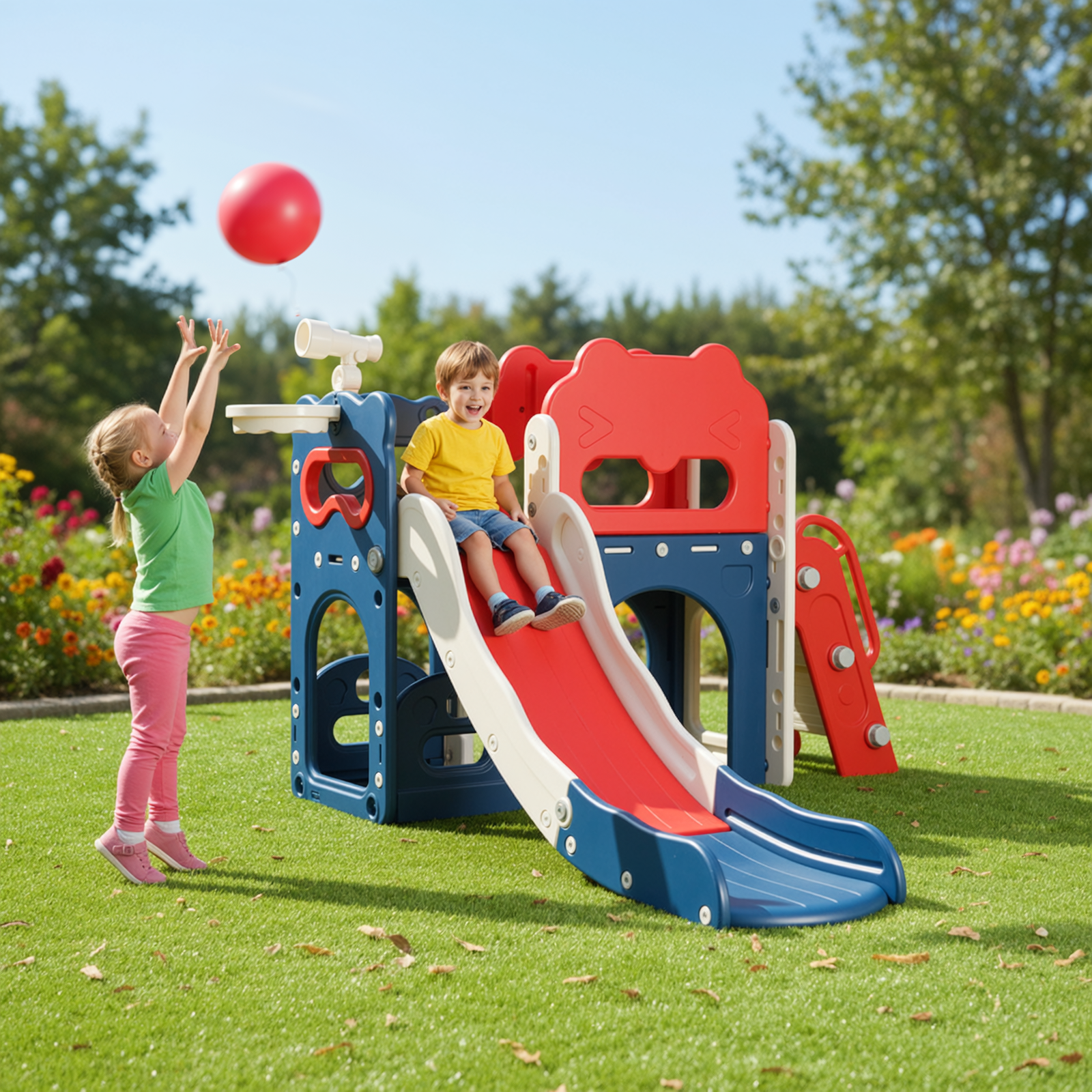 TLSUNNY 8-in-1 Toddler Slide and Climber, with Enclosed Steps, Telescope, Basketball Hoop, Play Tunnel, for Nursey, Playground (No ratings yet)