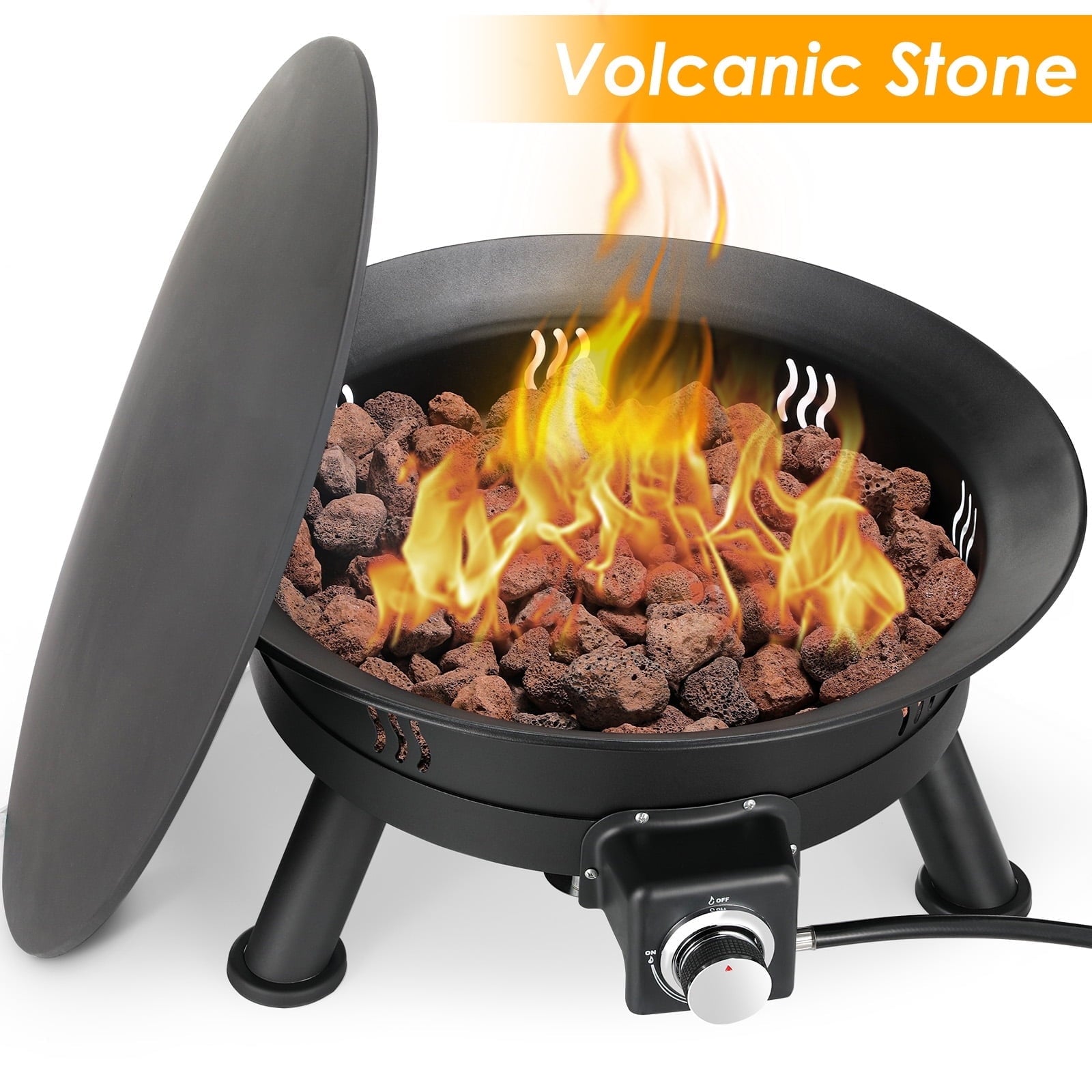 TLSUNNY 24'' Portable Propane Fire Pit, 58,000 BTU Smokeless Firebowl, w/ Cover & Lava Rocks, for Patio, Outdoor