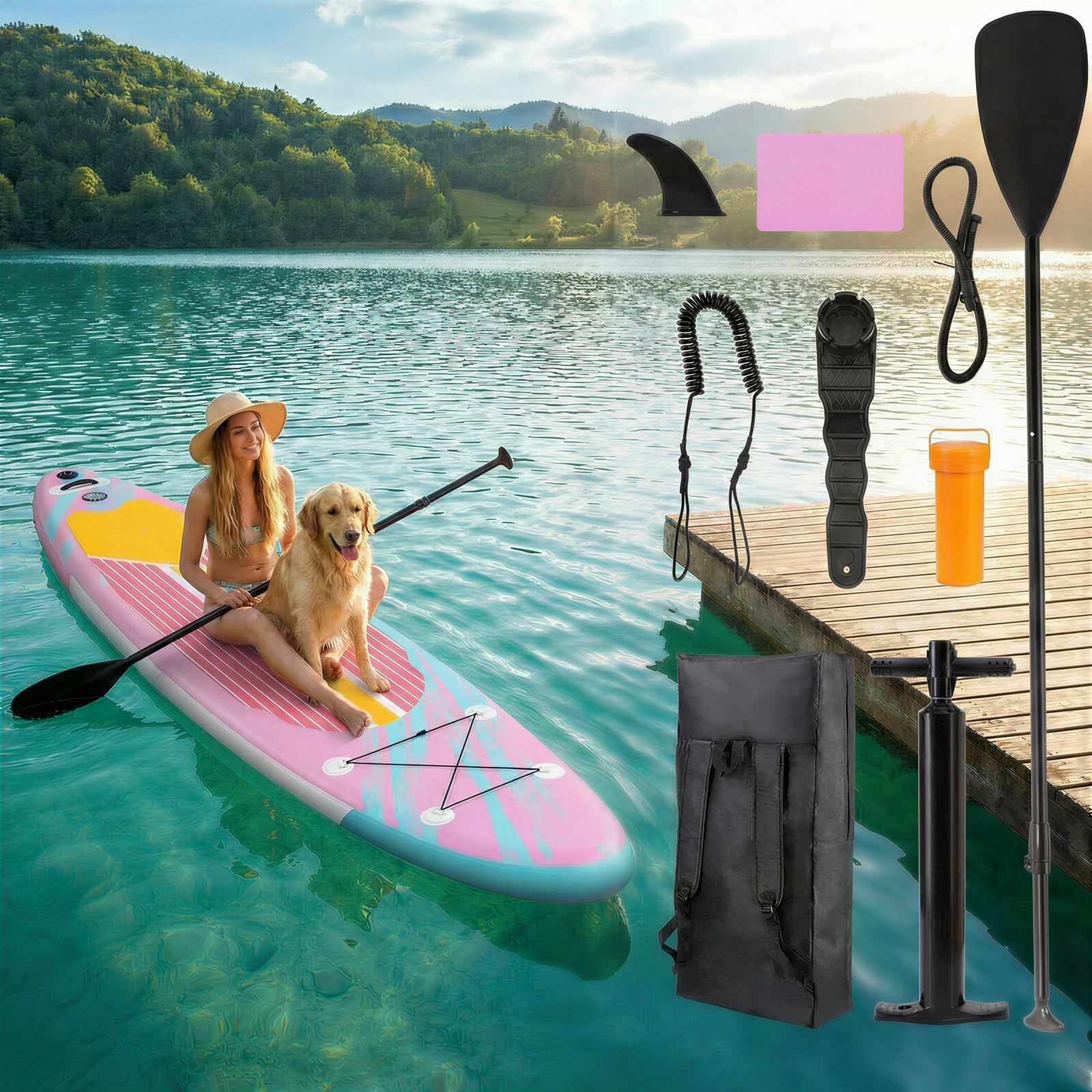 TLSUNNY Inflatable Stand Up Paddle Board, 10/11/12Ft Surfboard 6'' Thick SUP Paddle Board, with Carrying Bag, Hand Pump, Air Pump
