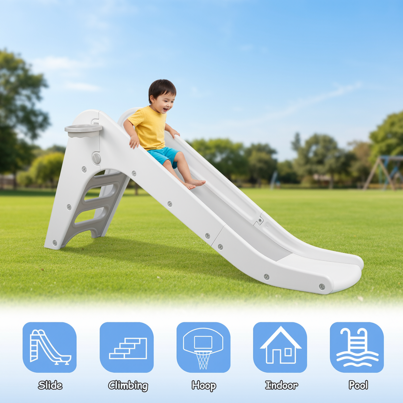 TLSUNNY Kids Slide Climber Set with Basketball Hoop, Durable Freestanding Stair Slides for Indoor Outdoor Play