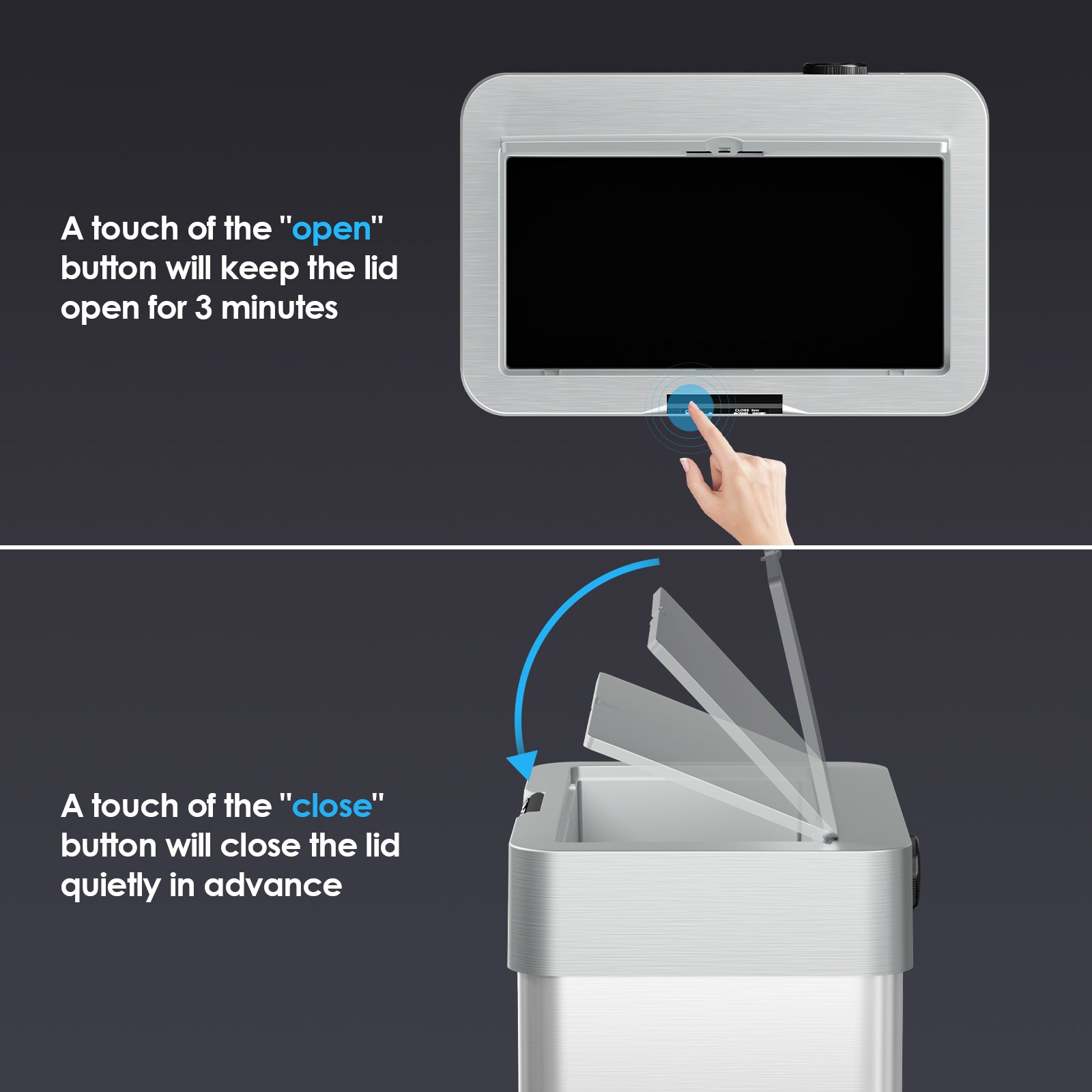 TLSUNNY Automatic Trash Can, 13.2/16/18.5/21.1 Gallon Stainless Steel, Motion Sensor Hands Free Soft Close Lid Garbage Biner