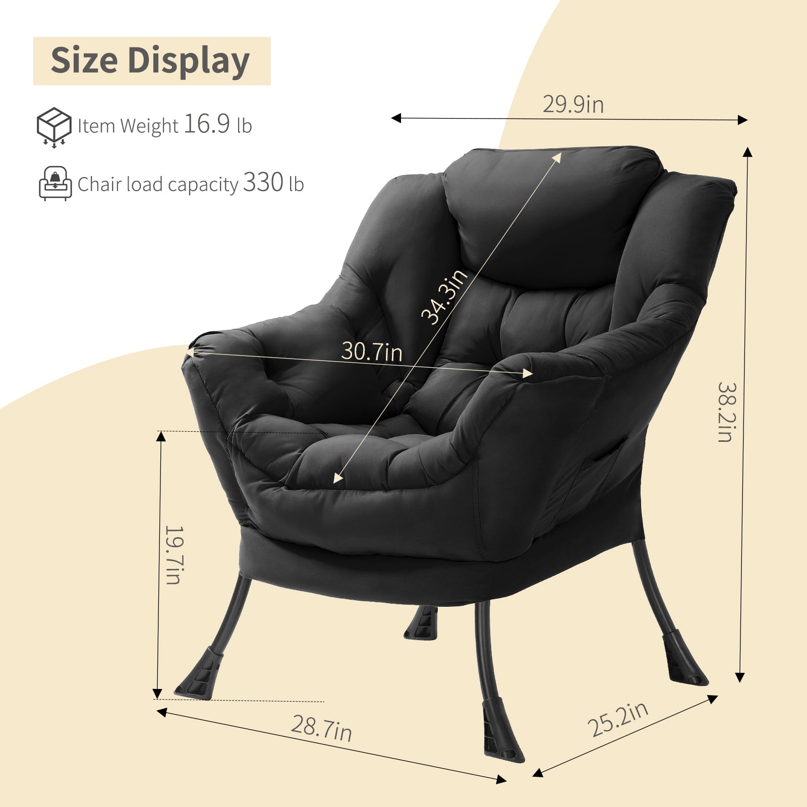 TLSUNNY Lazy Chair/ with Foldable Ottoman, Modern Lounge Reading Chair with Side Pocket, Upholstered Armchair for Living Room, Bedroom and Dorm
