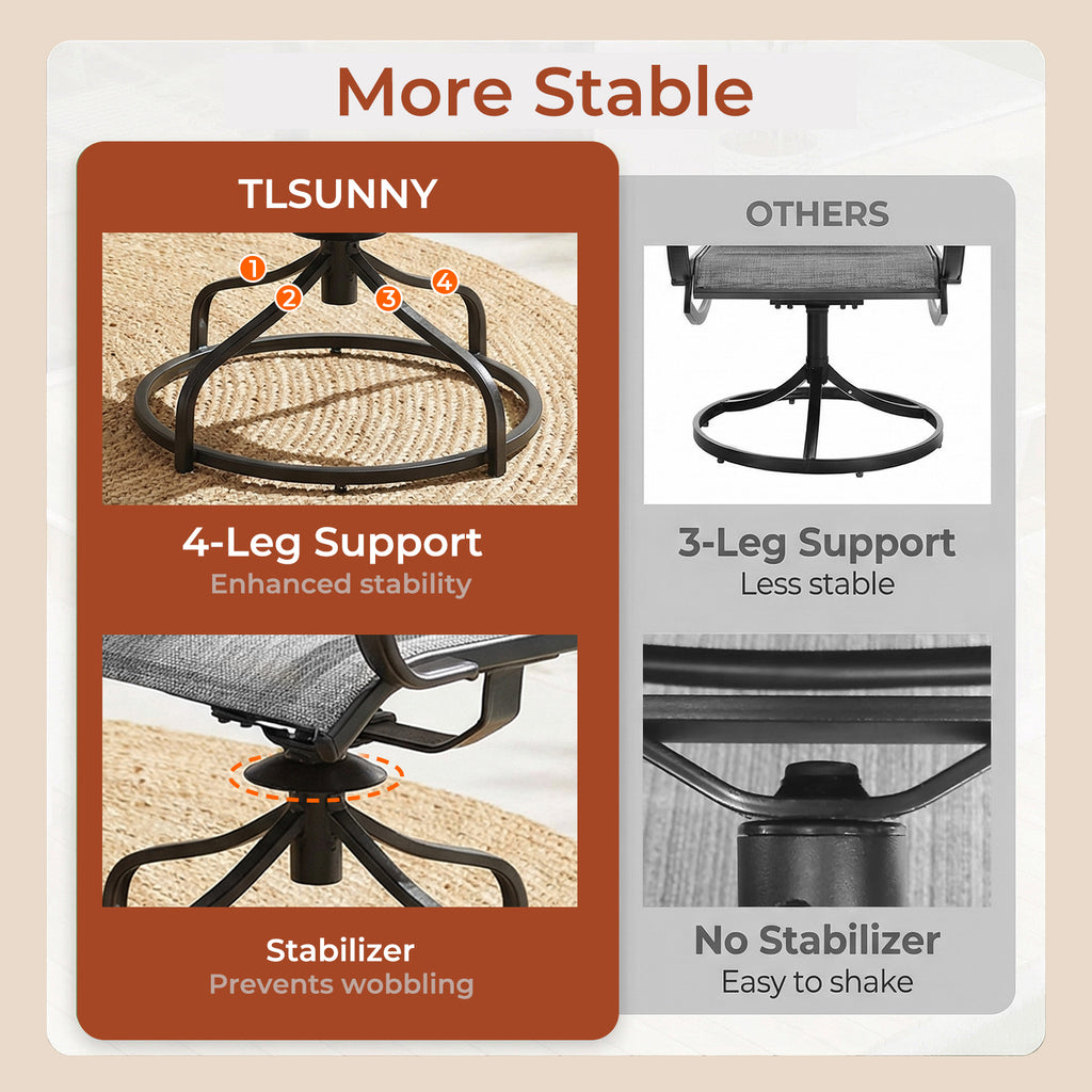 TLSUNNY Patio Swivel Padded Chairs Set of 2, Outdoor Dining Chairs High Back with All Weather Breathable Textilene, Metal Rocking Frame for Backyard Lawn Garden