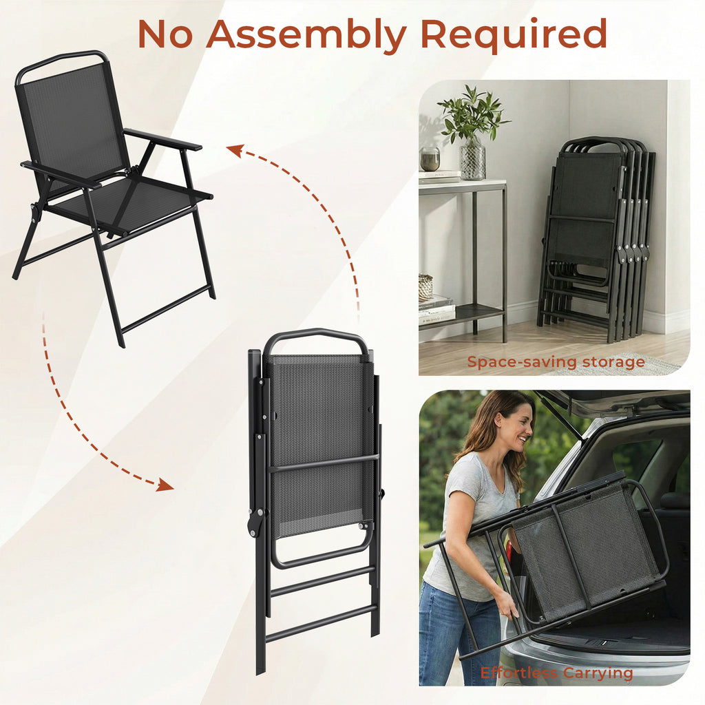 TLSUNNY Folding Patio Chair Set, Portable Dining Chairs with Armrest, Outdoor Foldable Chairs, Brown
