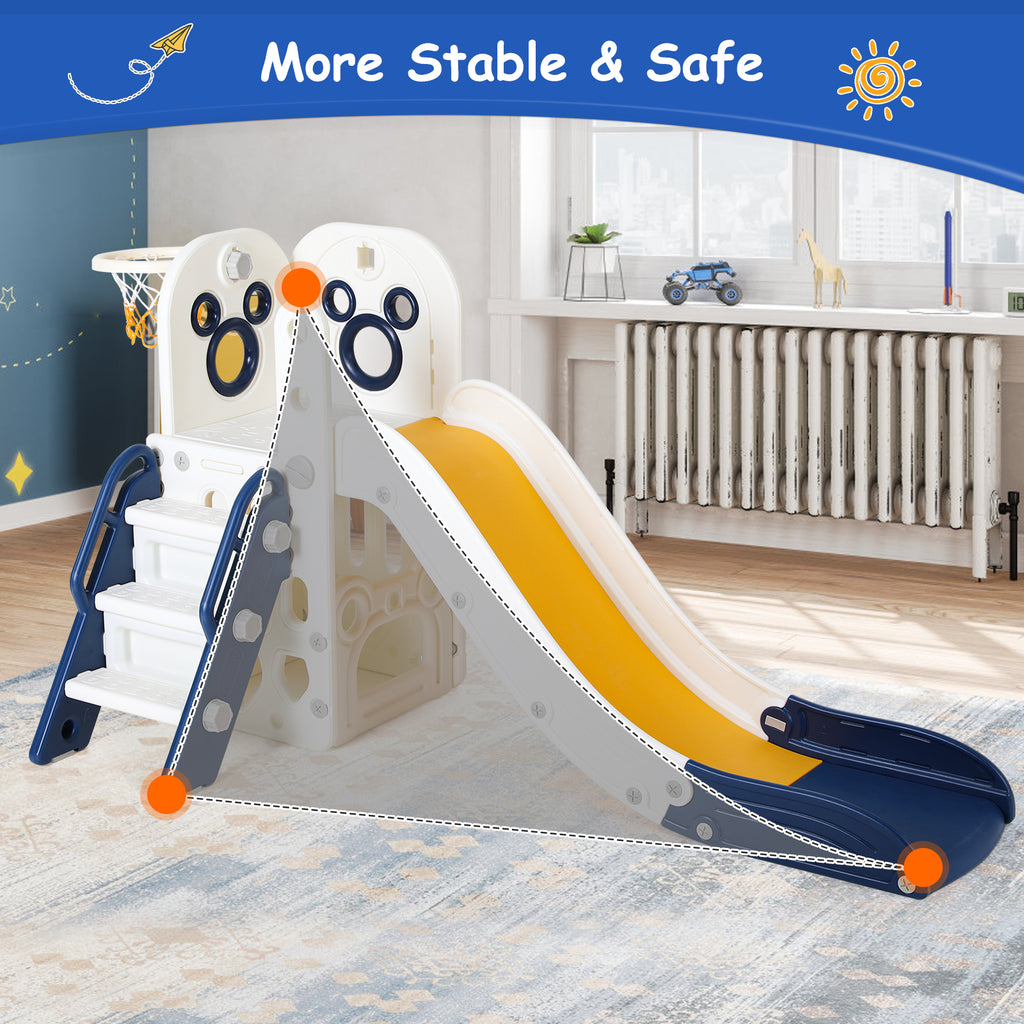 TLSUNNY Toddler Slide Playset, Stair Slides for Kids with Basketball Hoop, Non-Slip Steps & Storage Space, for Backyard, Nursey, Playgroud