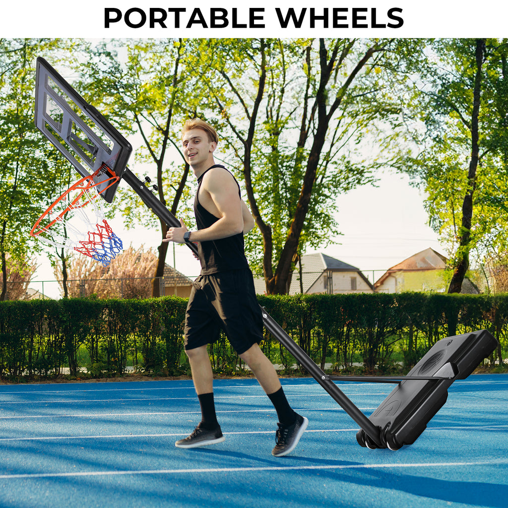 TLSUNNY 4.4-10ft Adjustable Height Portable Basketball Hoop Outdoor, Basketball Goal System w/44in Shatterproof Backboard, 2 Wheels for Kids/Teens/Adults