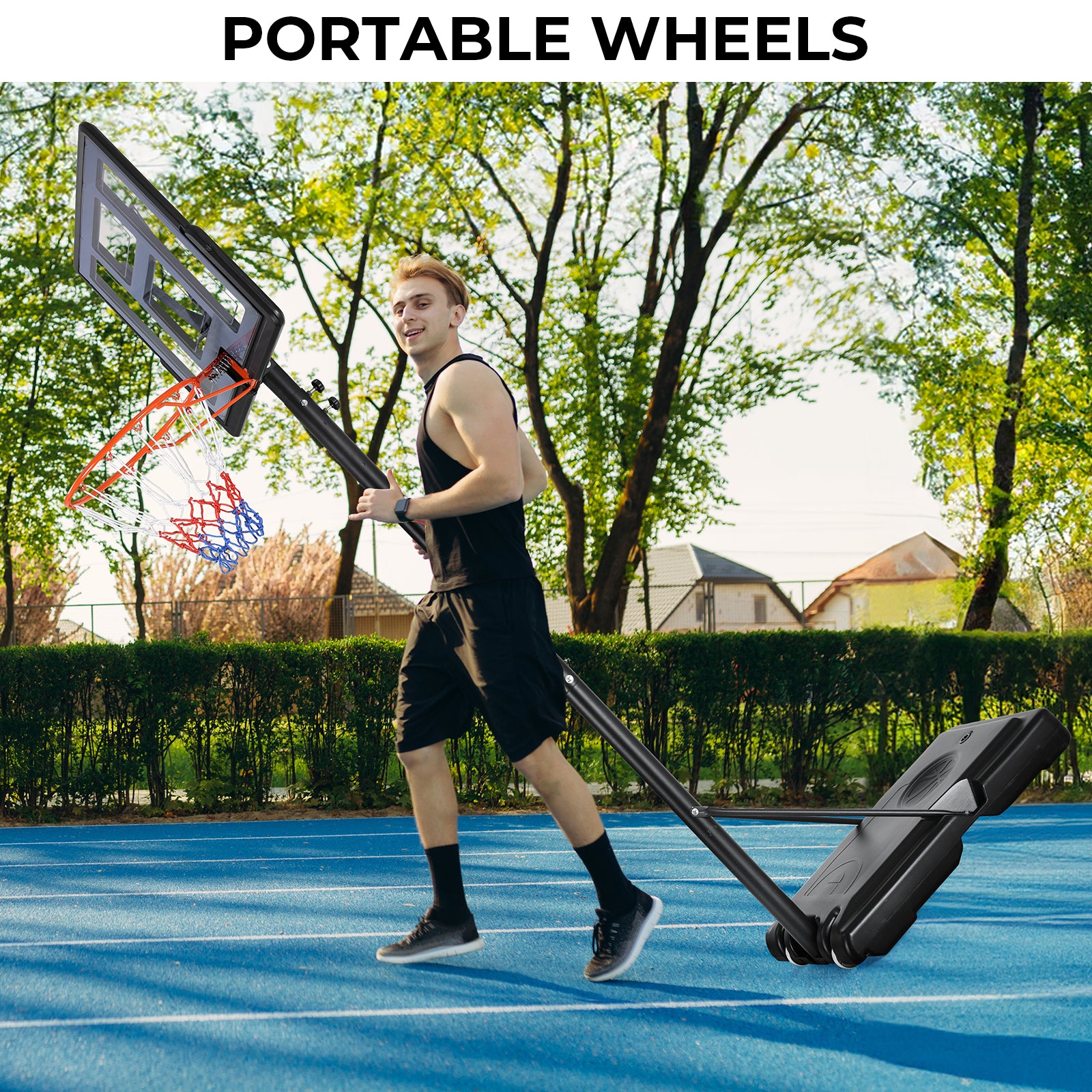 TLSUNNY 4.4-10ft Adjustable Height Portable Basketball Hoop Outdoor, Basketball Goal System w/44in Shatterproof Backboard, 2 Wheels for Kids/Teens/Adults