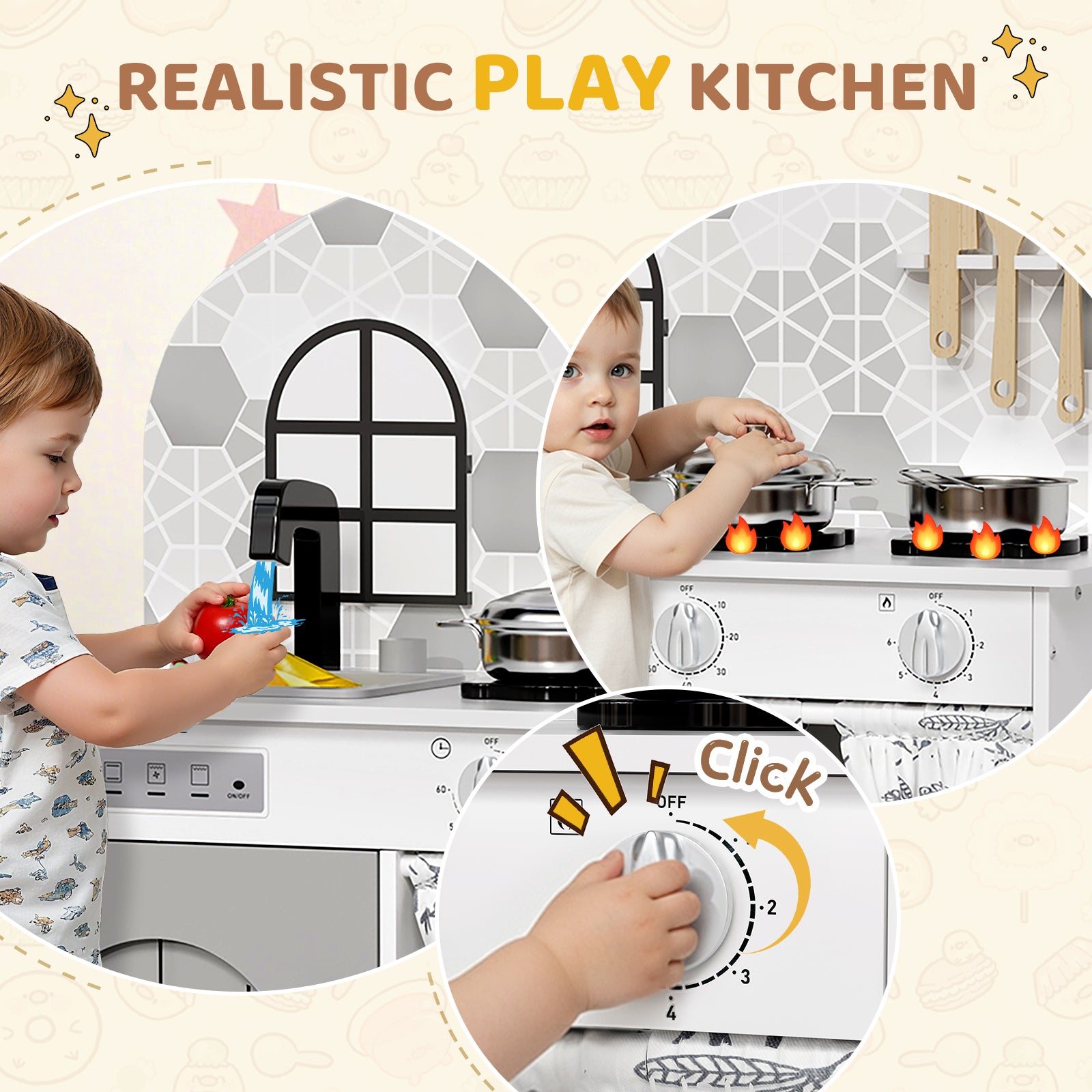 TLSUNNY Kids Play Kitchen, Wooden Kitchen Playset with Sink, Stove, Cooking Accessories, Educational Gift for Ages 3+