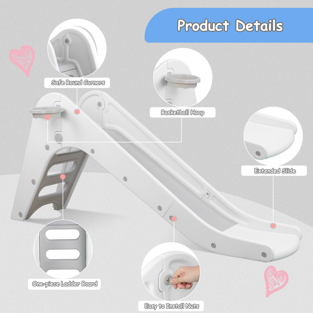 TLSUNNY Kids Slide Climber Set with Basketball Hoop, Durable Freestanding Stair Slides for Indoor Outdoor Play