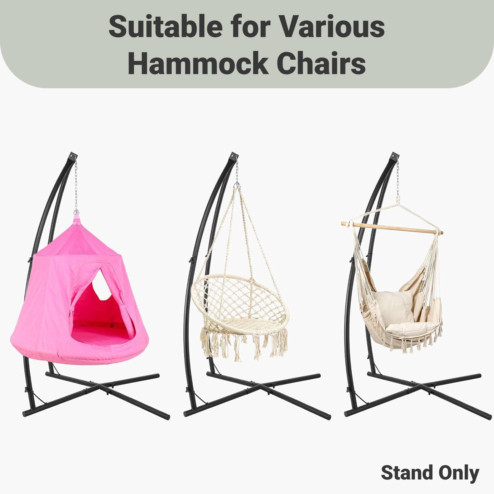 TLSUNNY Hammock Chair Stand, Heavy Duty X-Base Steel Stand, 330 LBS Capacity for Hanging Chair, Tree Tent, Lounger, Patio, Deck, Yard