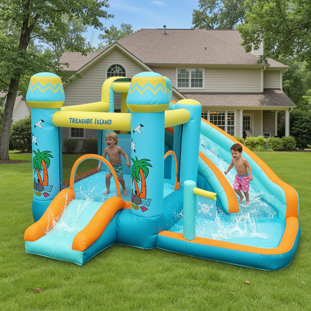 TLSUNNY Inflatable Bounce House for Kids, with Slide & Splash Pool, Summer Backyard Activity