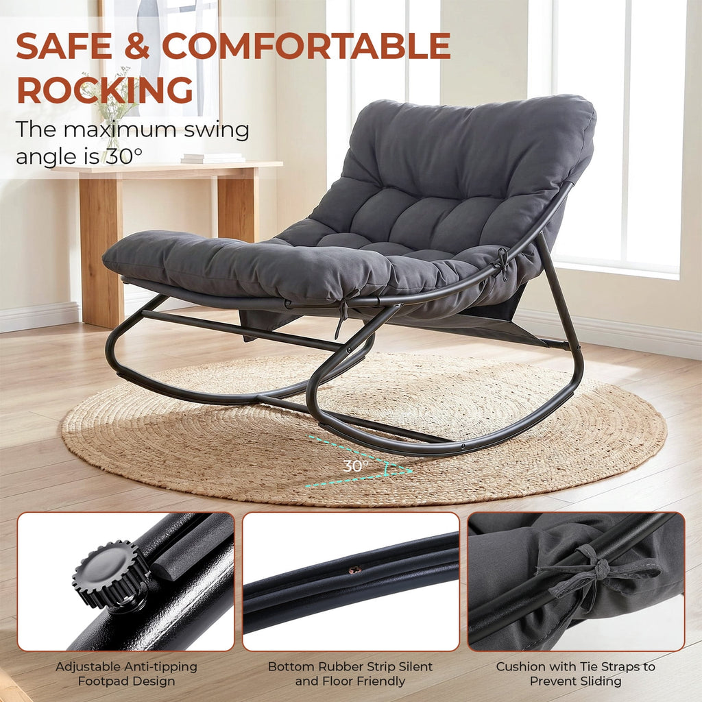 TLSUNNY Outdoor Papasan Rocking Chair, Wicker Rattan Egg Papasan Rocking Chair, Oversized Lounge Rocker Chairs for Patio, Balcony, Porch and Indoor