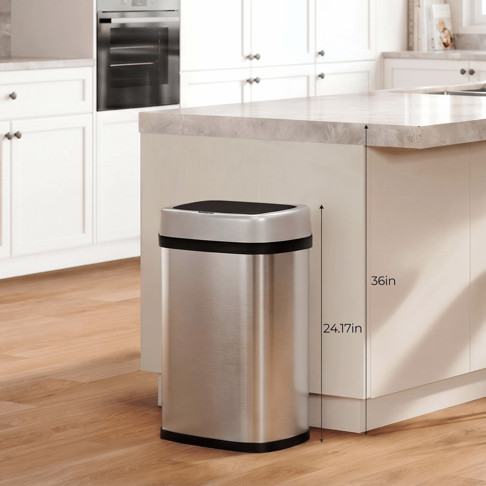 TLSUNNY 13.2/15.6/18.5 Gallon Automatic Touchless Motion Sensor Garbage Bin, Stainless Steel Kitchen Trash Can W/ Soft-Close Lid, Wave or Touch to Open