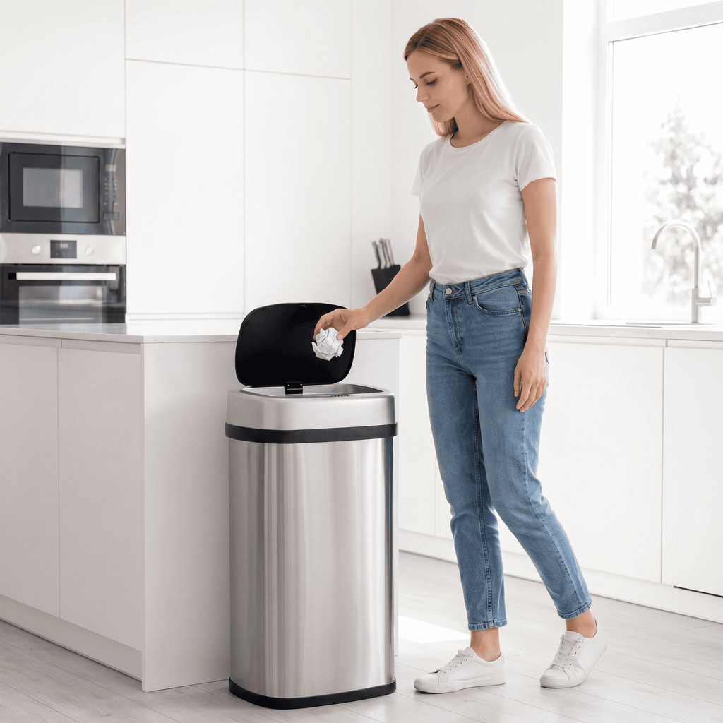 TLSUNNY 13.2/15.6/18.5 Gallon Automatic Touchless Motion Sensor Garbage Bin, Stainless Steel Kitchen Trash Can W/ Soft-Close Lid, Wave or Touch to Open