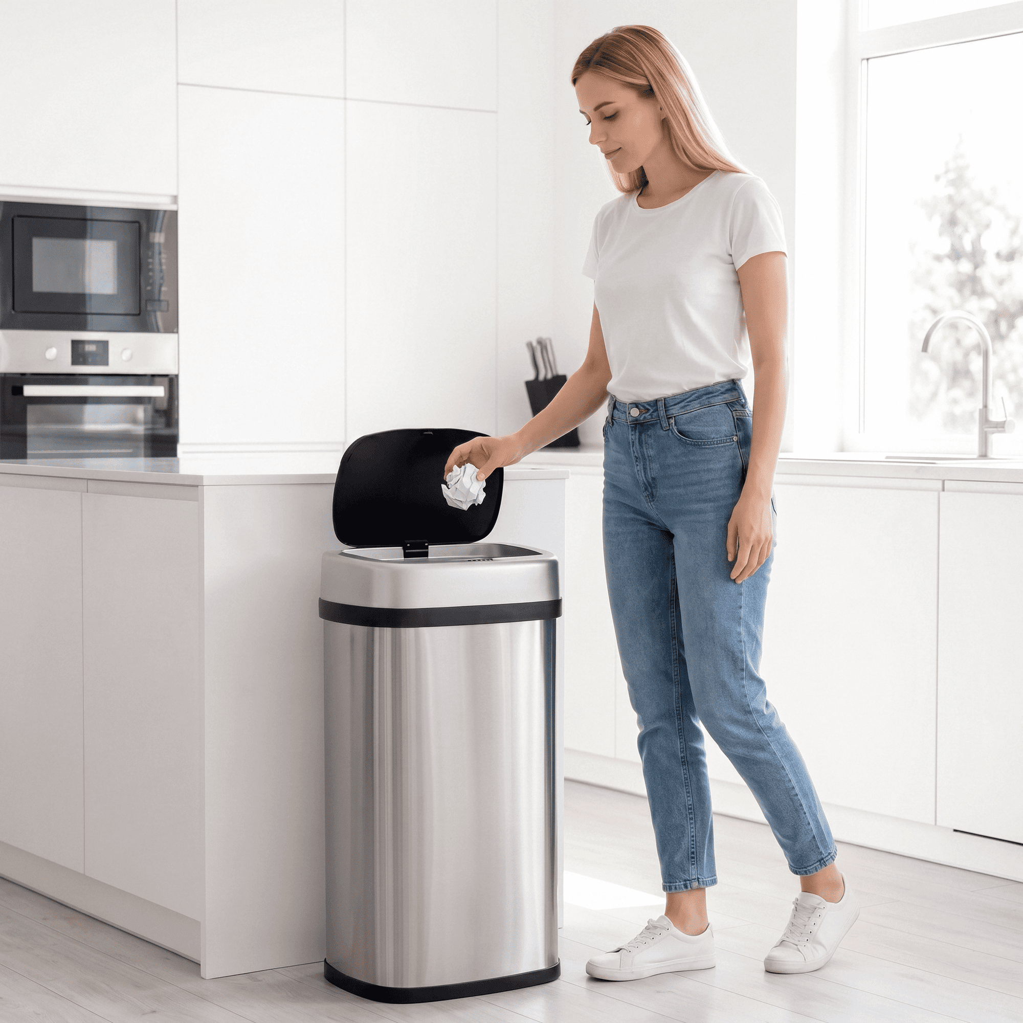 TLSUNNY 13.2/15.6/18.5 Gallon Automatic Touchless Motion Sensor Garbage Bin, Stainless Steel Kitchen Trash Can W/ Soft-Close Lid, Wave or Touch to Open