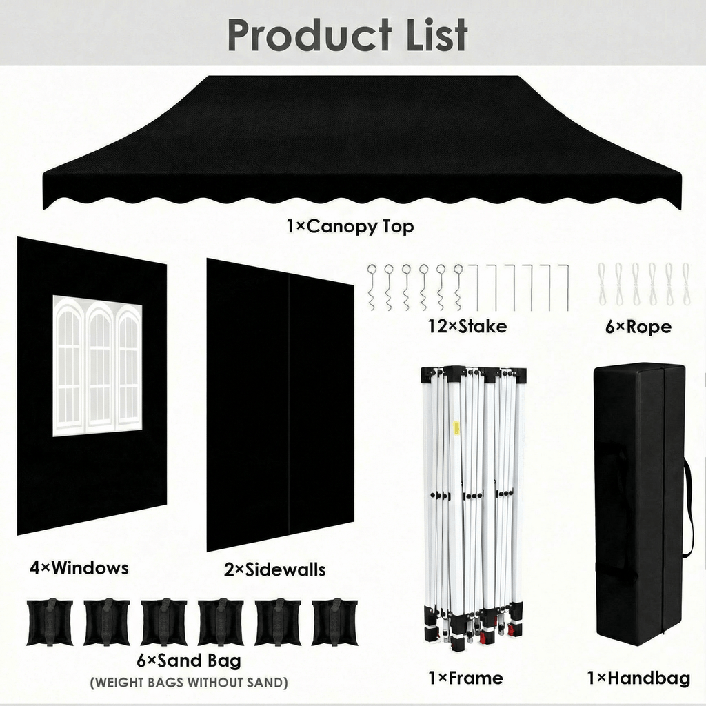 TLSUNNY 10'x20' Pop up Canopy Tent with 6 Sidewalls, Adjustable Height Commercial Events Instant Gazebo, with Wheeled Bag