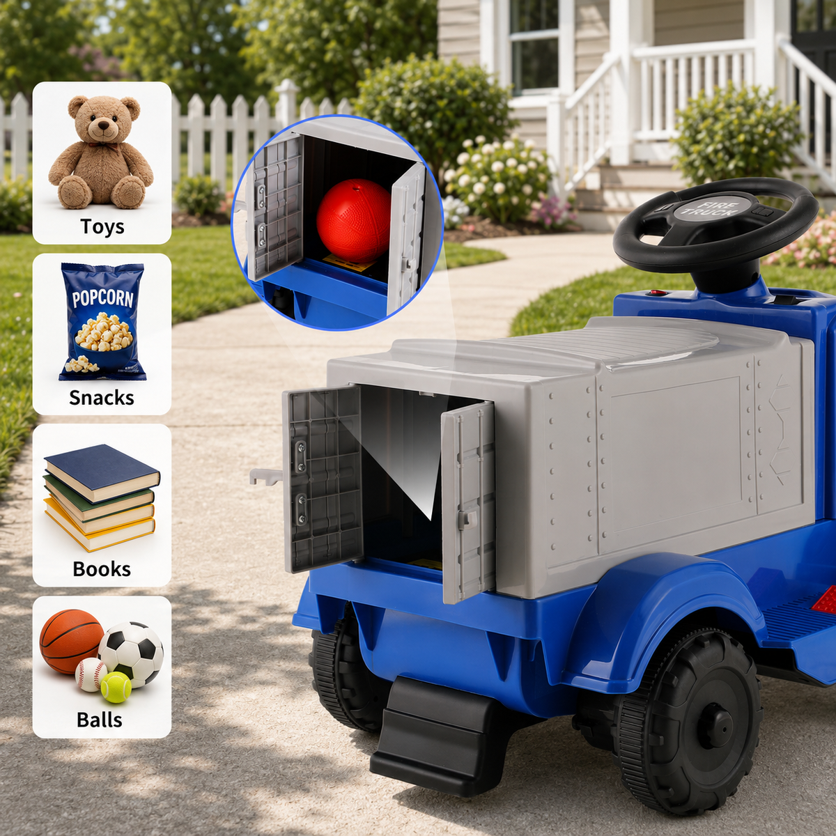TLSUNNY 6V Kids Ride On Truck, Battery Powered Vehicle with Lights, Music Player, Cargo Storage, Horn, Pedal Drive for Toddlers, Blue
