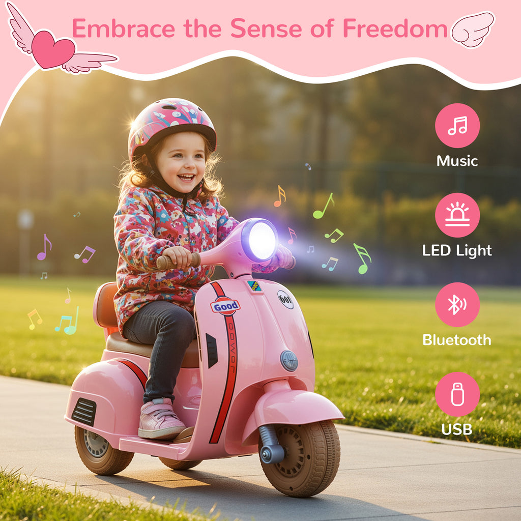 TLSUNNY Kids 6V Ride-On Motorcycle, with LED Headlight & Music, Battery Powered Toddler Motorcycle, for Toddlers Ages 3+