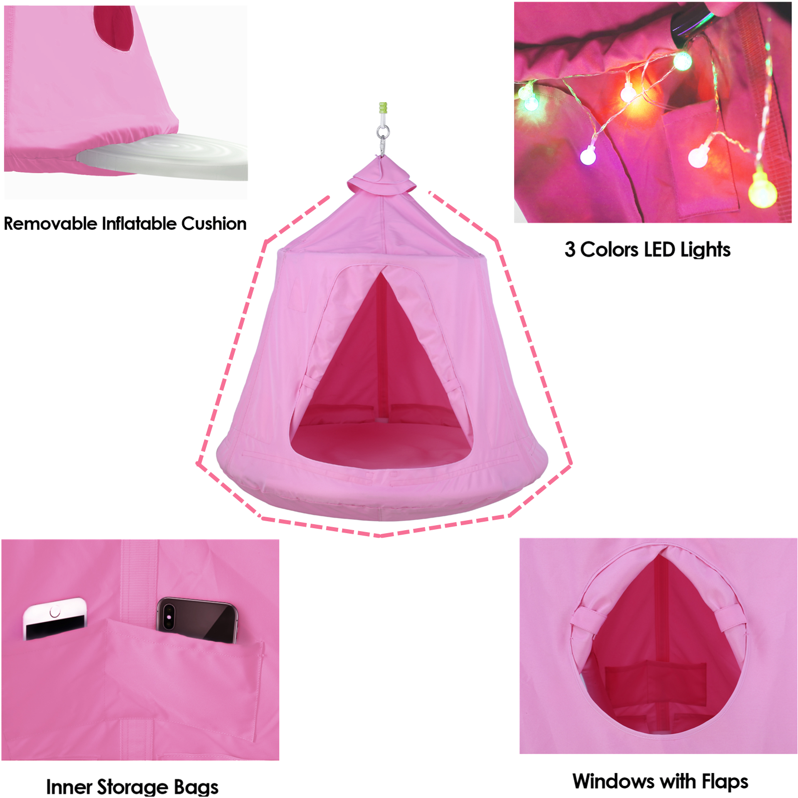 TLSUNNY Hanging Tree Tent Combo with Steel Stand & Adjustable Hammock Chair, for Balcony, Porch