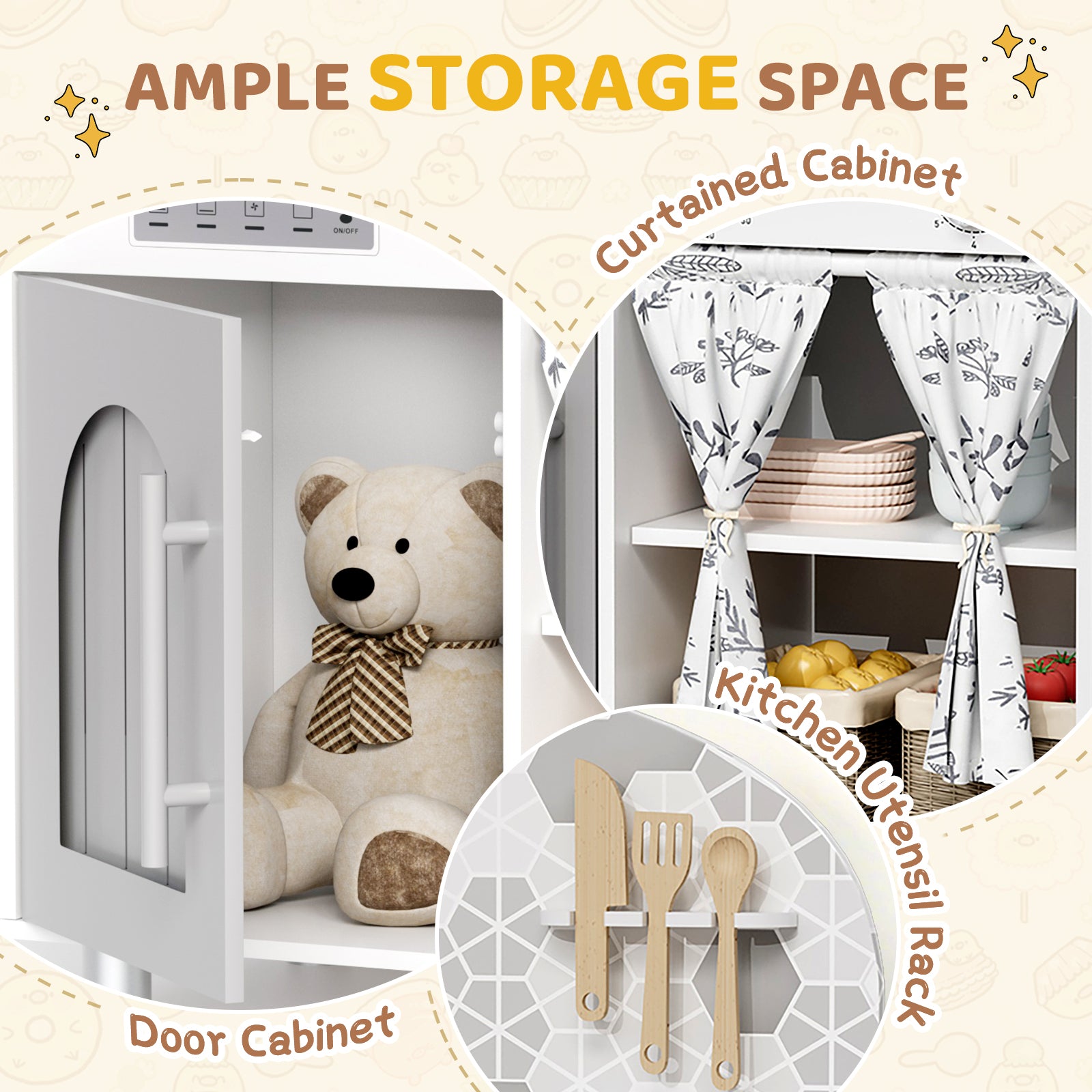 TLSUNNY Kids Play Kitchen, Wooden Kitchen Playset with Sink, Stove, Cooking Accessories, Educational Gift for Ages 3+